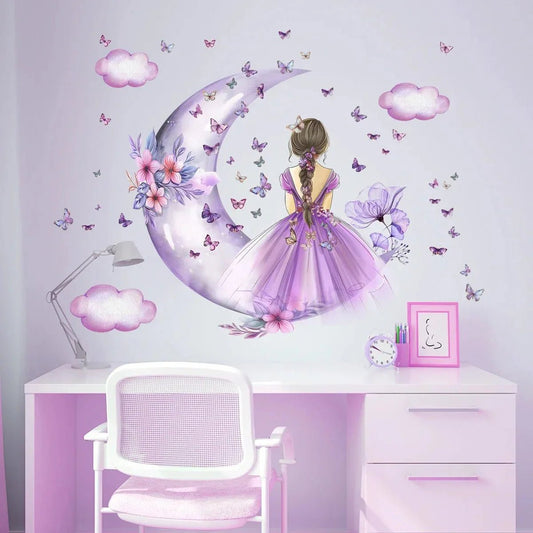 Décoration Murale - PrincesseSticker™ - Lune Mauve - Galaxybebe